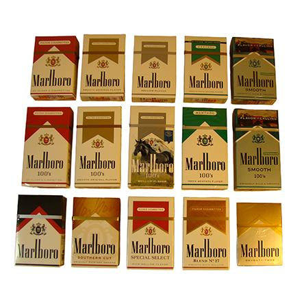 Marlboro cigarette variants including Red Gold and other pack styles
