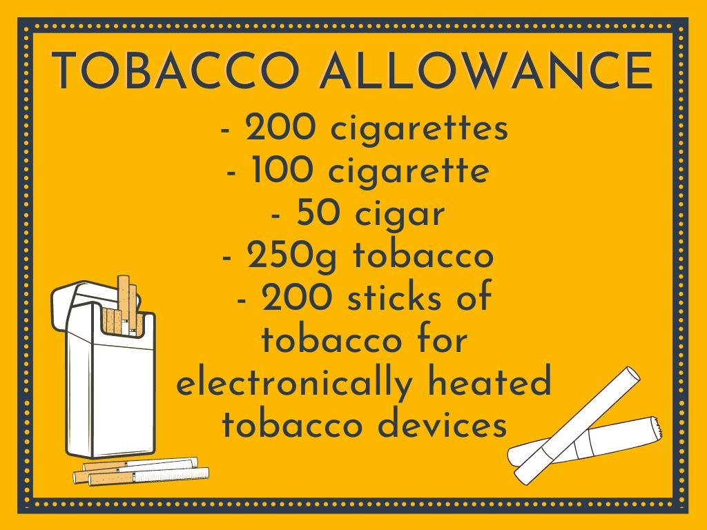 Tobacco allowance information showing a limit of 200 cigarettes